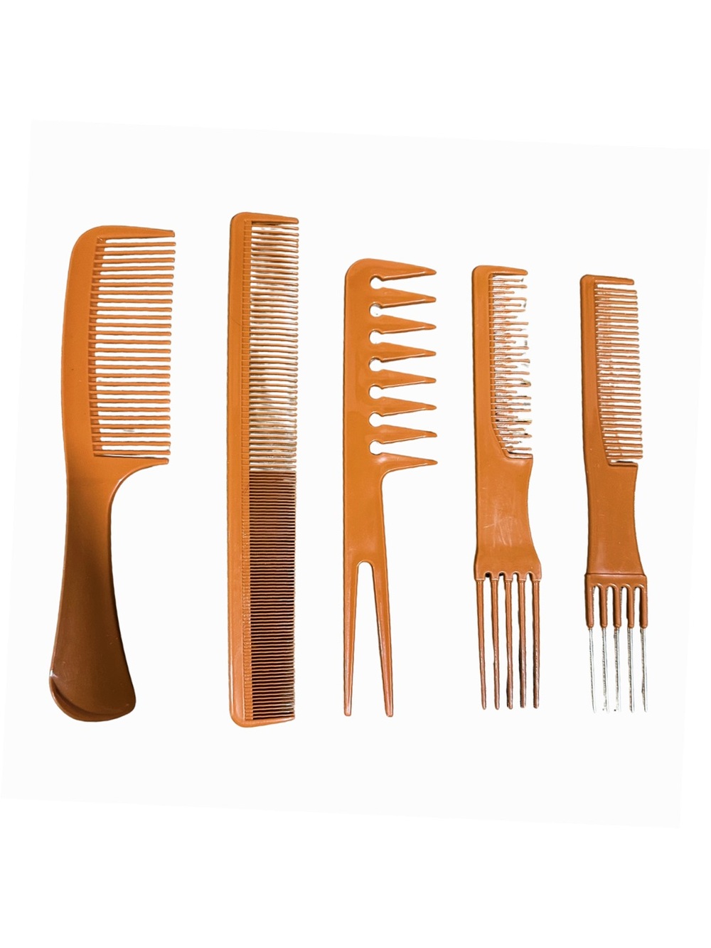 VTG 80’s 5pc Hair Comb Set For Men & Women Parting Teasing Styling Rust Color